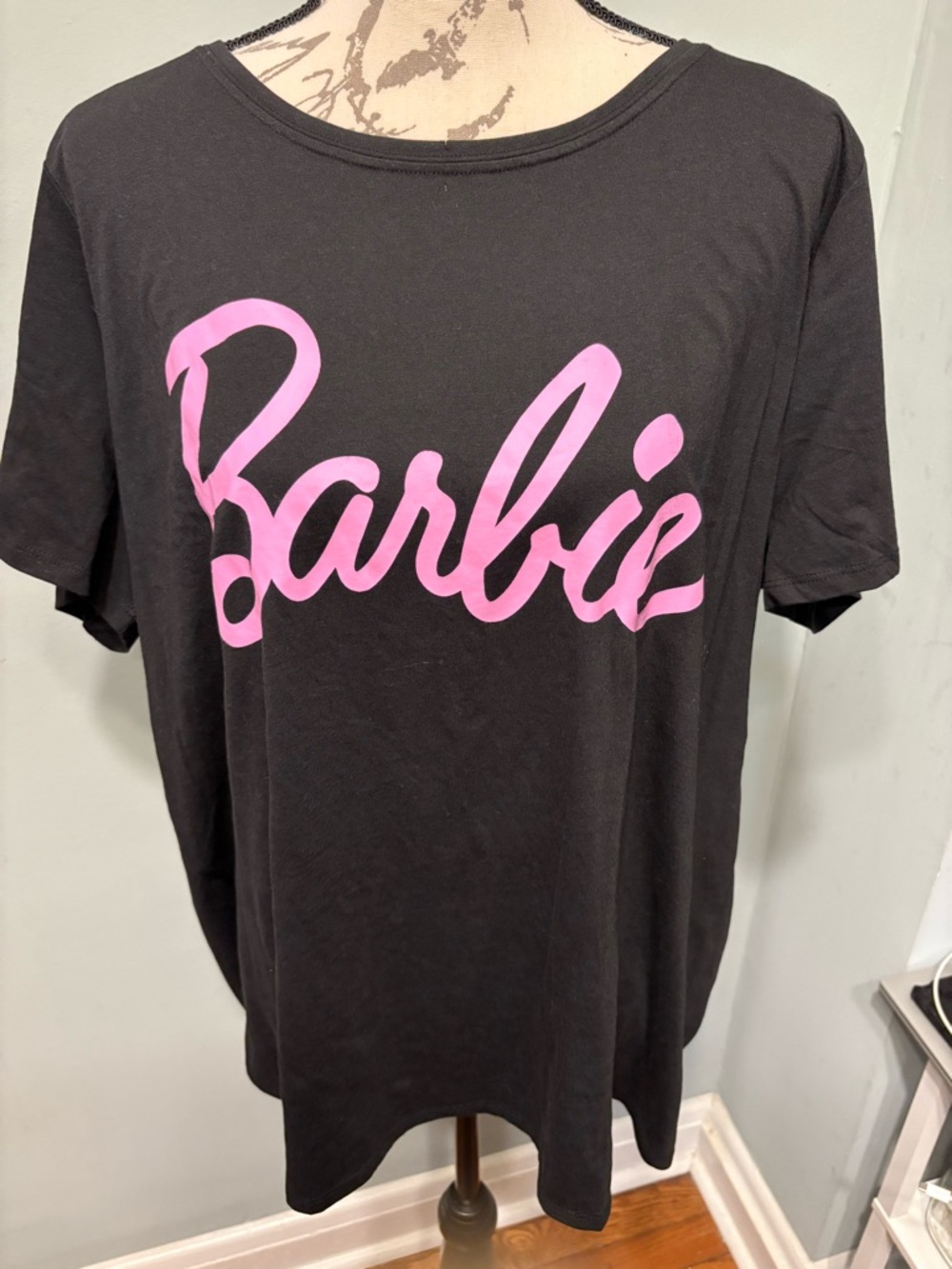 Barbie Black Tee with White Script Logo